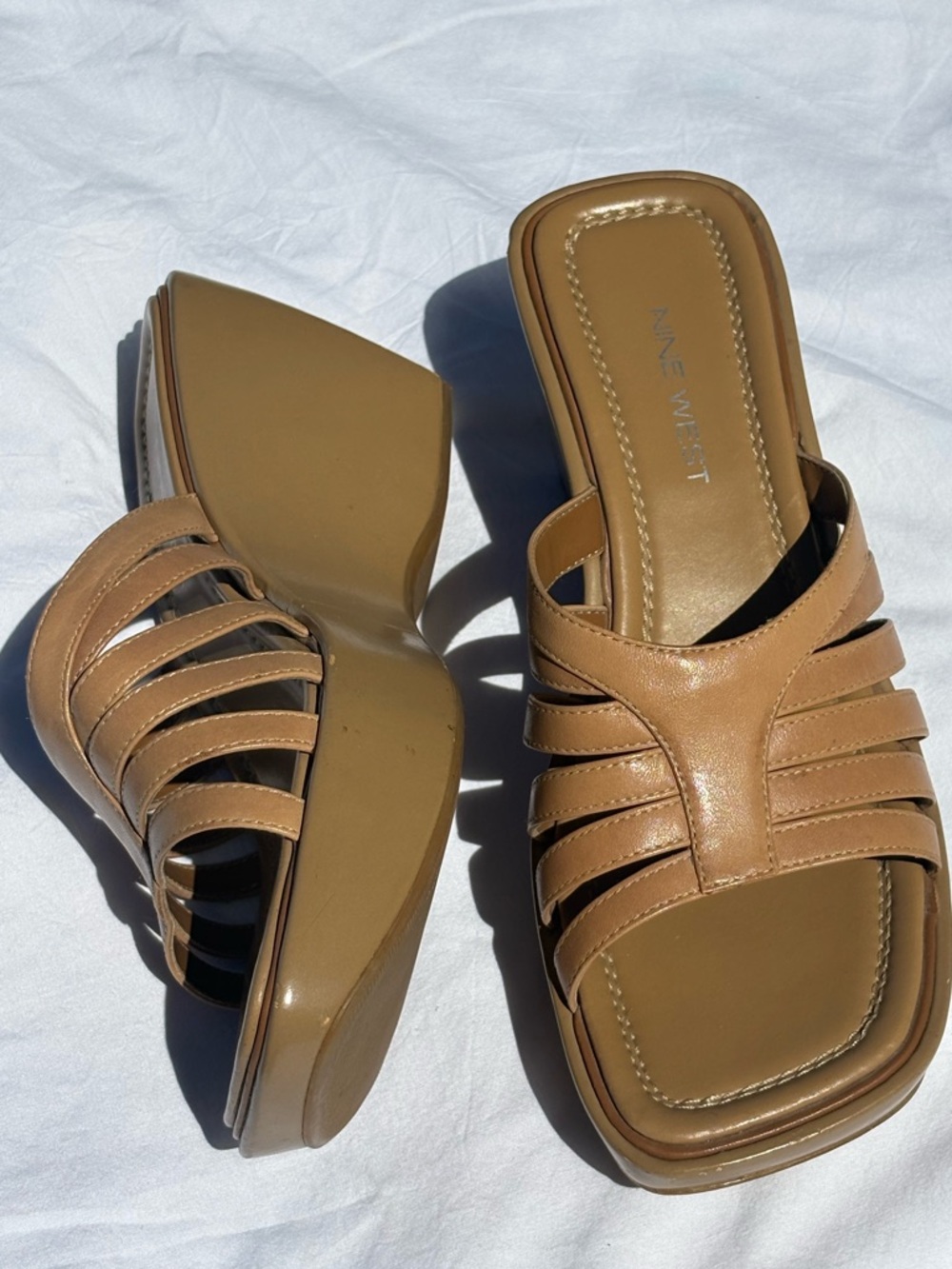 Nine West Tan Multi-Strap Slide Mules - Picture 2 of 3